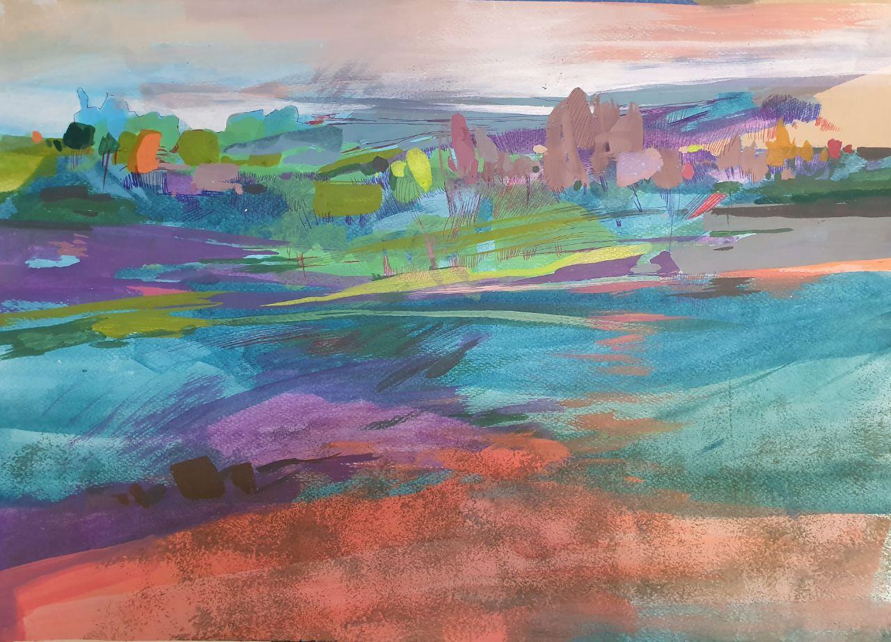 Colorful Abstract Landscape Art Print - art (Painting) by Neda   Azimi