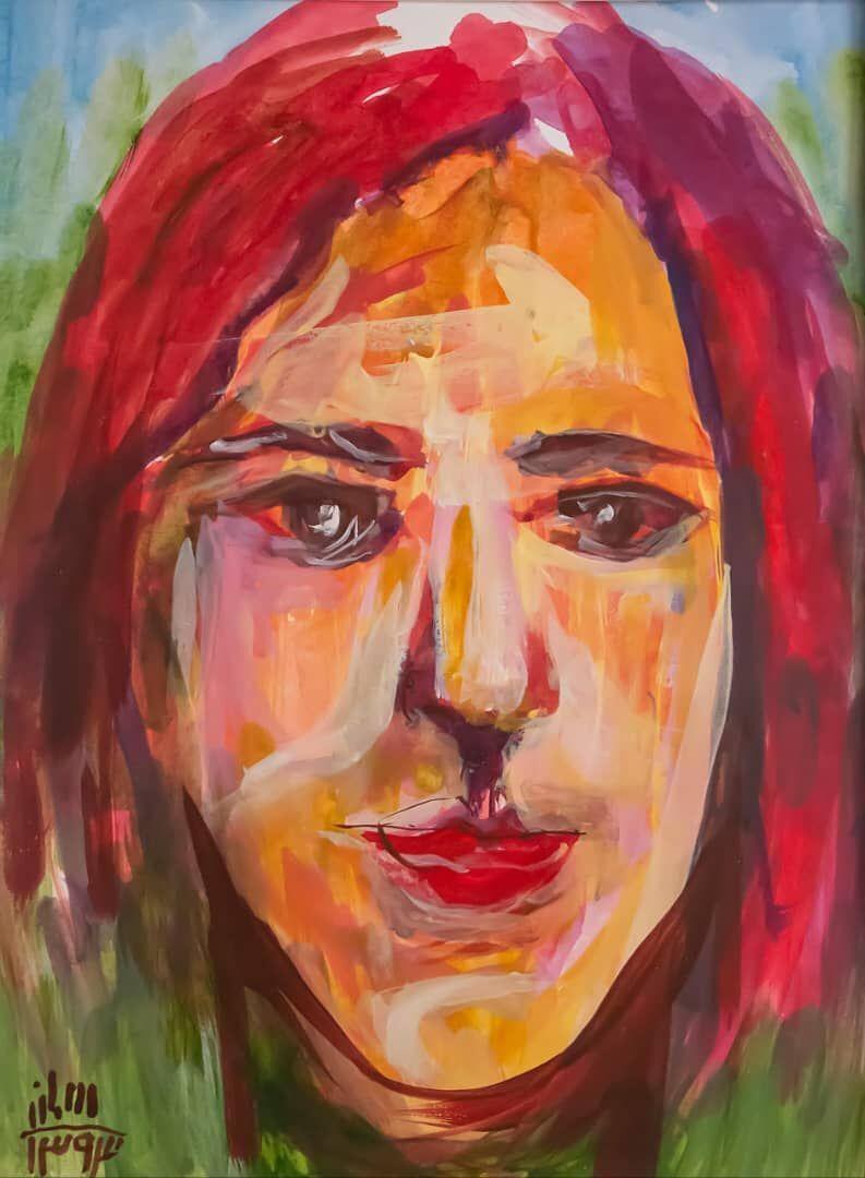 Vibrant Abstract Portrait of a Woman with Red Hair - Wall Art Decor - art (Painting) by Samaneh  Ehsaninia